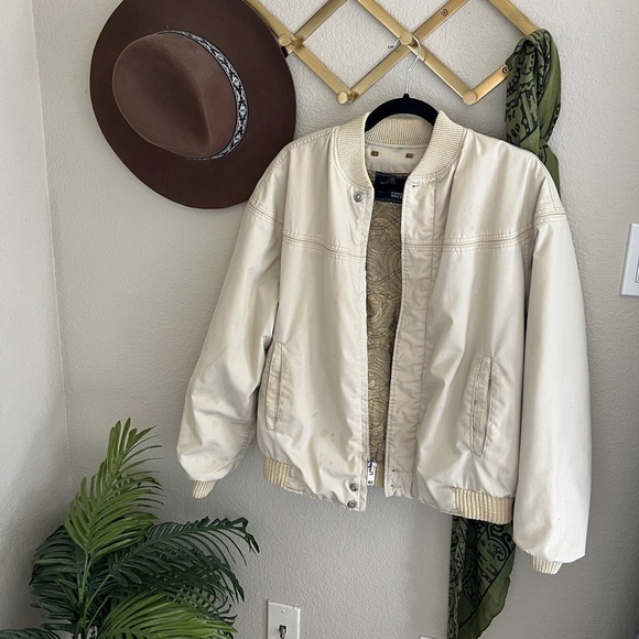 Vintage Ivory Bomber Cotton Jacket Retro Coat Lightweight 70s - Picture 1 of 6